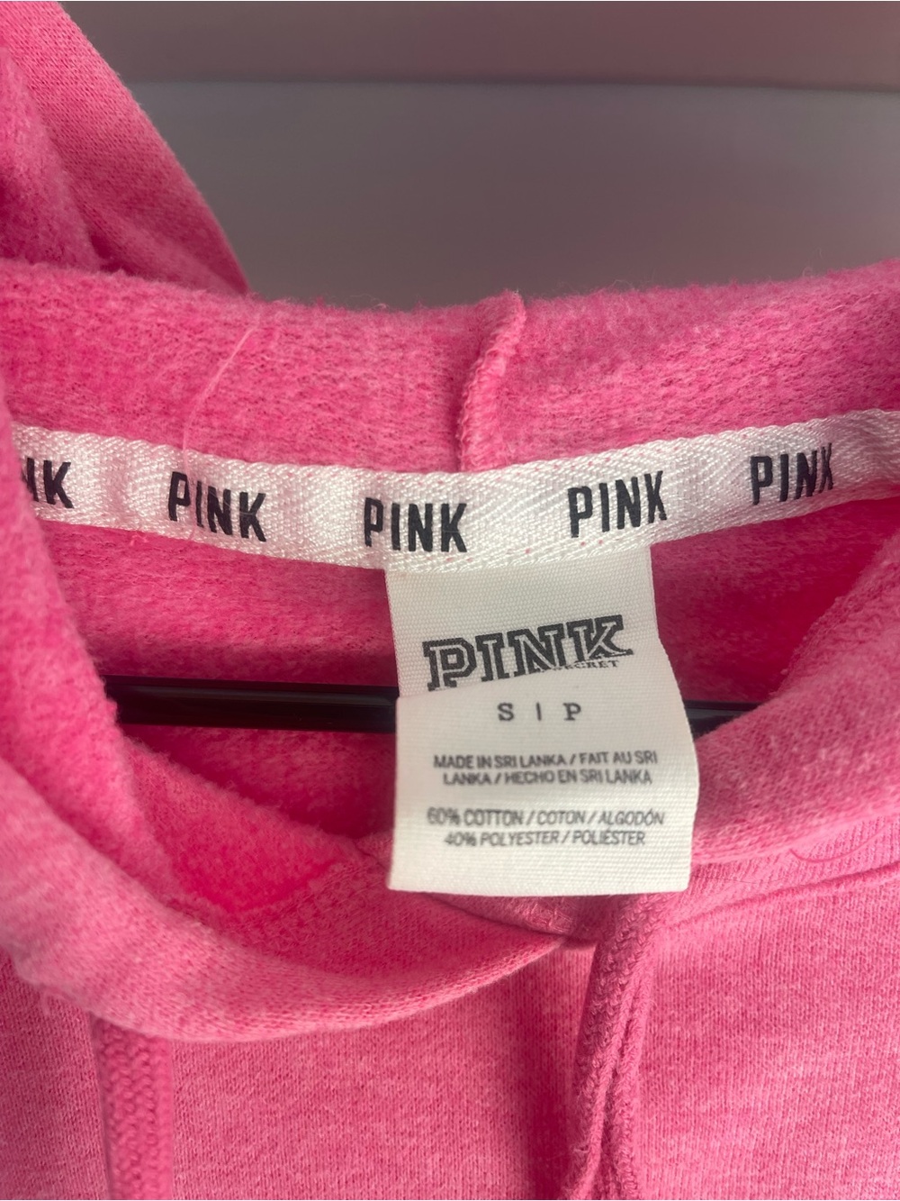 PINK Victoria's Secret Hot Pink Hoodie with White Logo Trim - Picture 3 of 3